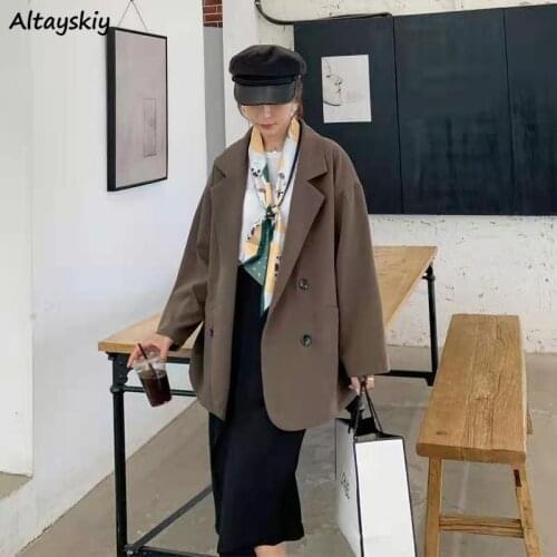 Casual Blazers Women BF Oversize Retro Drop-shoulder Double Breasted Classic High Street Office Lady Japan Style Spring Female