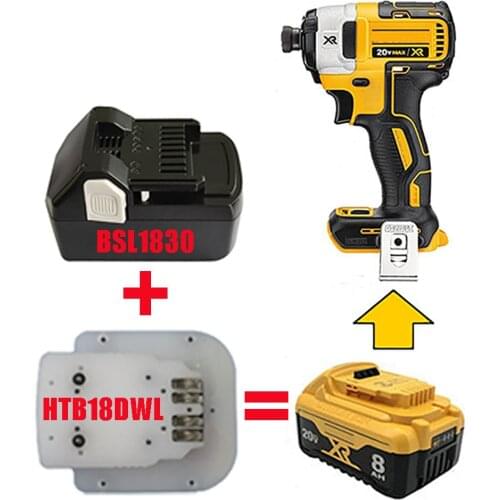 Dawupine HTB18DWL Adapter Converter use Hitachi 18V Li-ion Battery BSL1830 on De Walt 18V 20V Lithium Electric Power Tool