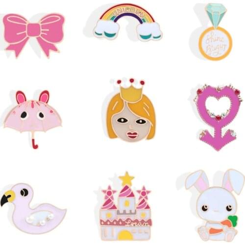 Rainbow Bowknot Cartoon Brooch Blonde Girl Umbrella Duck Badge Denim jackets bag pin shirt collar needle enamel jewelry Cute pin
