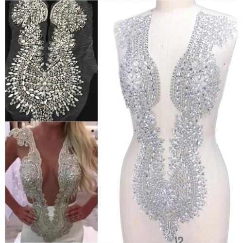 HANDMADE Sewing Costumes White Diy Party Dance Rhinestones Appliques and Patches Beaded Sew on For Sew on Clothing Wedding Dress