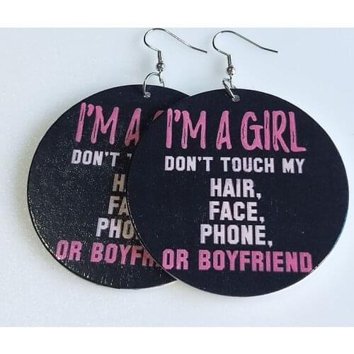 60mm Black Wood Beauty Love I Am A Girl Letter Queendom Round Africa Map Earrings Vintage Wooden DIY Party Club Jewelry