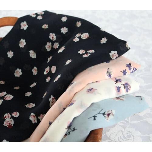 Floral Printed Pearl Chiffon Fabric By The Meter for Dress Skirt Clothes Sewing Micro Transparent Drape Thin Textile Per Flower