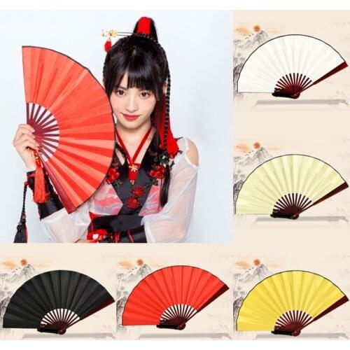 Folding Fan Handmade Chinese Silk Cloth Wooden Fan Bamboo Antique DIY Painting Calligraphy Ancient Style Hanfu Daily Folding