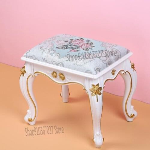 American European Style Stool Imitation Solid Wood Makeup Stool Dressing Table Chair White Bedroom Modern Minimalist Nail Stool