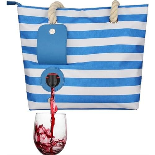 Wine Ice Bag with Inner Insulated Compartment Portable Large Capacity Beach Tote Handbag for Outdoor Beach Party