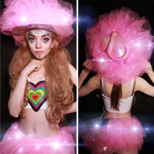 Voice controll Music festival girl pink stange dance wear LED Tron Dance women dj party cosplay party clothing light up skirts