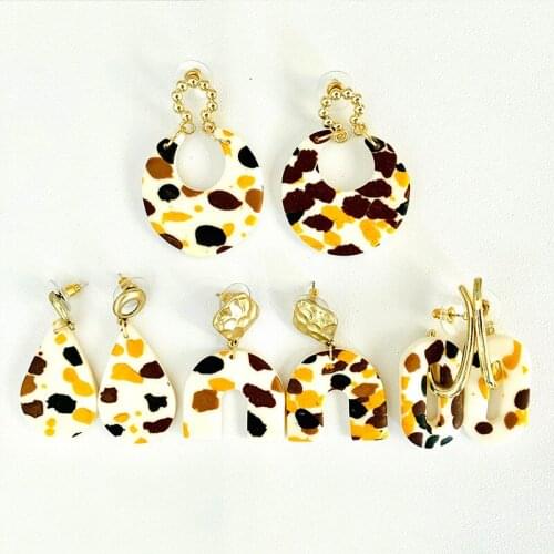 U-Magical Unique Design Leopard Geometrical Polymer Clay Circle Dangle Earrings for Women Trendy Beads Hanging Earrings Jewelry