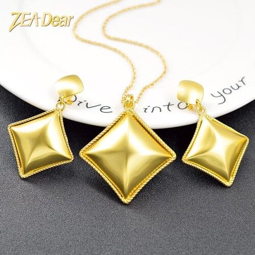 ZEA Dear Jewelry Hot Selling Square Jewelry Set For Women Necklace Earrings Pendant Dubai Fashion Big Jewelry Findings For Party