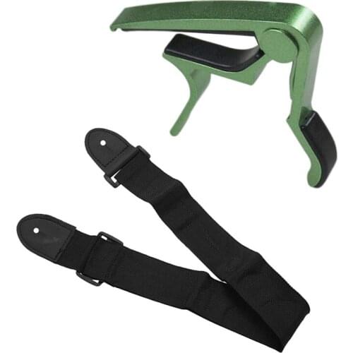 1 Pcs Green Single-Handed Guitar Capo Quick Change & 1 Pcs Guitar Strap