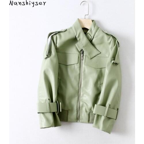 Autumn 2021 Korean Womens Vintage Multicolor Loose Faux Pu Leather Jacket Streetwear Casual Ladies Biker Leather Short Outwear