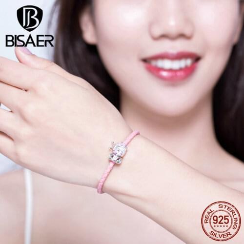 2019 Women Bracelets BISAER 925 Sterling Silver Ladybug Red Rope Silver Bracelets for Women Sterling Silver Jewelry ECB823