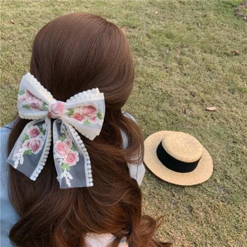 Big Bow Hairpins lace embroidery High Quatity For Girl Popular Hair Clip Women Sweet Two-layer Satin Hairgrip Hair Accessories