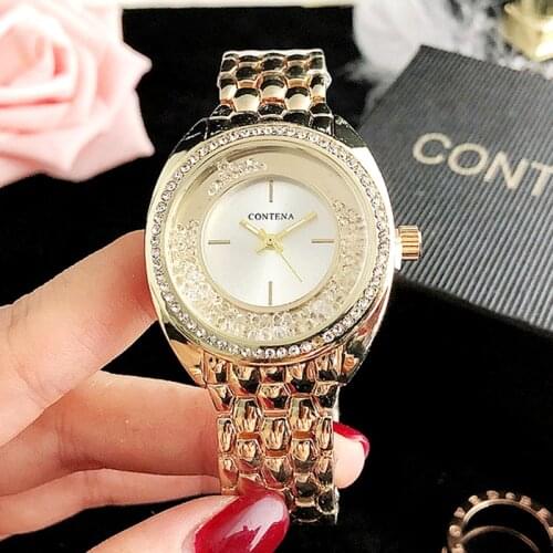 New Brand Contena Luxury Gold Watch Women Watches Rhinestone Womens Watches Ladies Stainless Steel Quartz-watch Female Clock