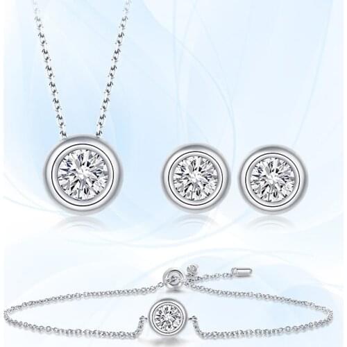 GEMS BALLET 925 Sterling Silver Bracelet Earrings Necklace For Women Bridal Wedding Round Moissanite Diamond Jewelry Sets
