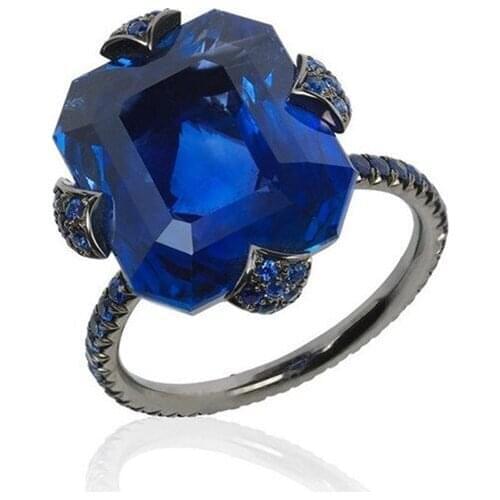 Milangirl Dark Blue Gem Ring for Women Fashion Simple Geometric Square Inlaid Black Gold Female Rings Wild Factory Direct Sales