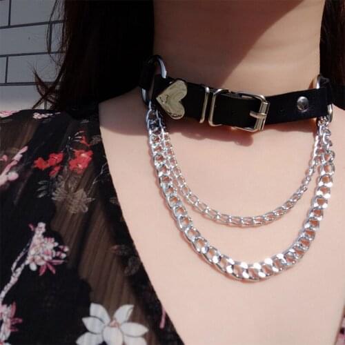 Love Hot Punk Harajuku heart Collar Chain Choker Necklace PU Leather Choker Punk Goth Handmade round Neck Jewelry