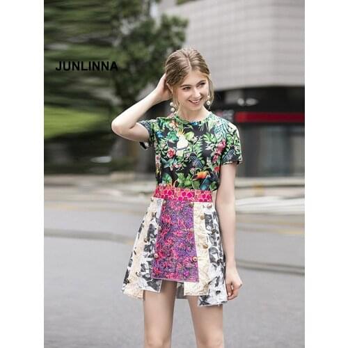 Summer New Womens Two Piece Dress Jacquared Printing Sequins Rivet and Rhinestone Fashion Wear Sets T-Shirt and Skirt Elegant