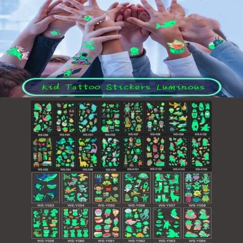 1PC Children Cartoon Tattoo Glowing Children Cute Dinosaur Mermaid Temporary Fake Tattoo Glowing Stickers Face Arm Leg Stickers