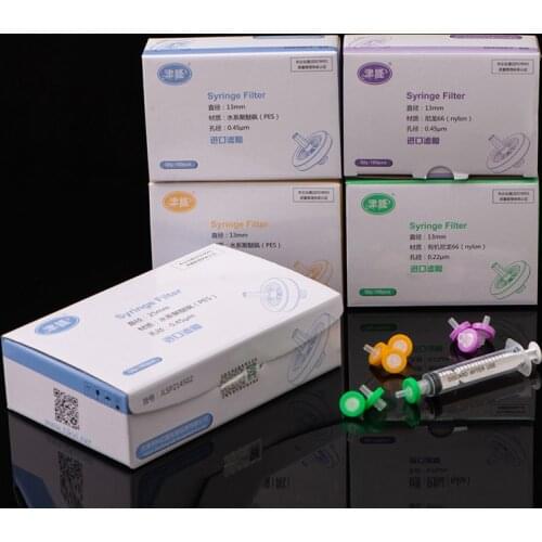 100pcs/lot Lab 13mm 25mm material Nylon / PES / PTFE / MCE / Fiber glass Millipore Membrane Syringe filter 0.22/0.45um pore size