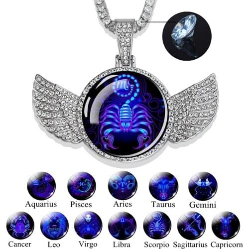 12 Zodiac Necklace Scorpio Leo Virgo Gemini Cancer Zodiac Sign Pendant Jewelry Zircon Chain Necklaces Birthday Gift