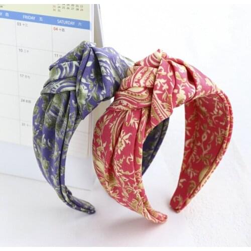 2020 Vintage Wide Cloth Print Bezel Hair Band Women Knot Headband Girls Hair Accessories Hoop Hair Clips opaska do wlosow