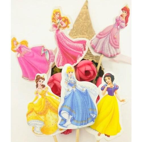 24pcs Six Princess Cake Dessert topper Card Prod With Picture Cake Decoration Card Cupcake Picks Kid Birthday Party Decoration