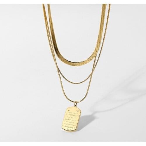 3 Layered Snake Chain Stainless Steel Jewelry 14K Golden Chunky Soulmate Desting Engraved Charm Pendant Nekclaces For Men Women