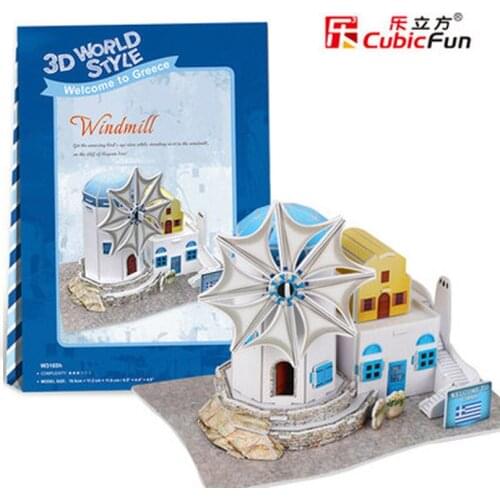 3D Puzzle Greek windmill DIY Creative gift Educational toys World style tour construction paper model T48