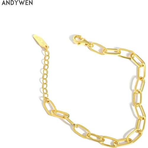 ANDYWEN New 925 Sterling Silver Gold Gold Geometric Rectangle Chain Horoscope Bracelet Women Fashion Rock Punk Fashion Jewelry