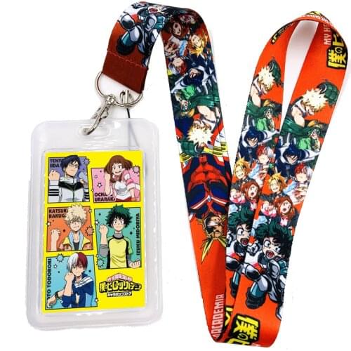 Anime My Hero Academia Lanyard Neck Strap Keys ID Card Pass Gym Phone USB Badge Holder Porte Bus Bank Cred Case Cover Cardholder