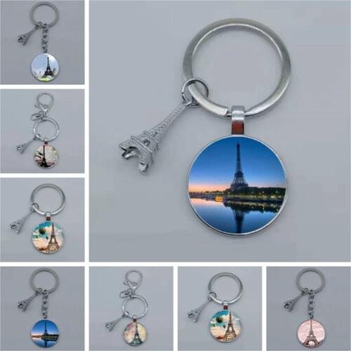 The latest Eiffel Tower statement keychain art photo glass bevel pendant charm keychain DIY keychain gift jewelry