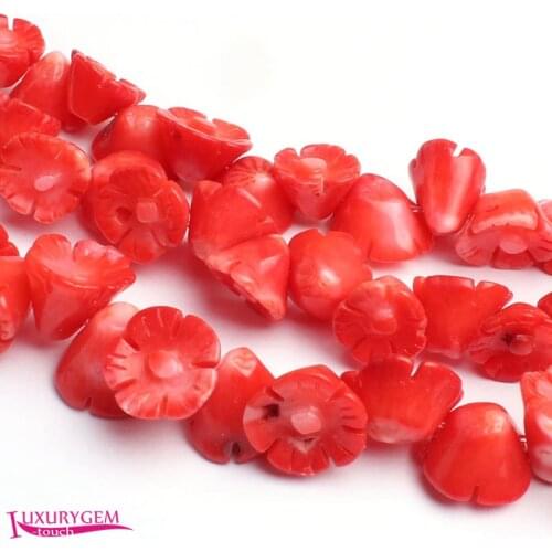 High Quality 8-10mm Natural Red Coral Engraving Flower Shape Gems Loose Beads 25Pcs Creative Jewellery Making w3694