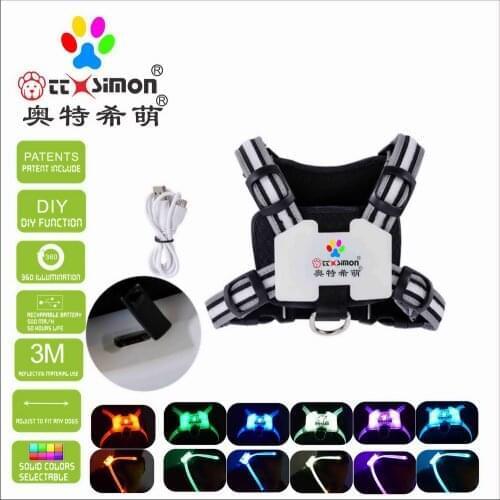 CC Simon Dogled LED DOG HARNESS waterproof charging dog accessories for large Reflective Harness for Dogs