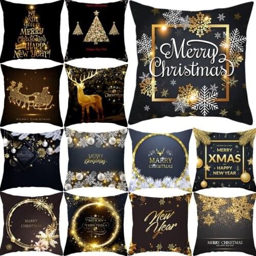 45*45Cm Christmas Golden Black Pillowcase Merry Christmas Cushion Cover Xmas Party Home Sofa Pillow Case Supplies