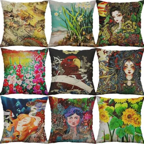 Printing 18\" Deer Fish Cover Decor Linen Cotton Pillows Home Women Case Cartoon