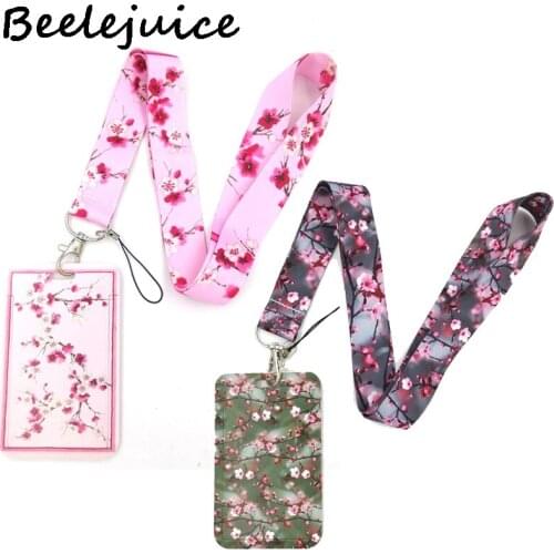 Pink Cherry blossoms Women Men Credit Card ID Holder Bag Student Women Travel Card Cover Badge Car Keychain Gifts Accessories