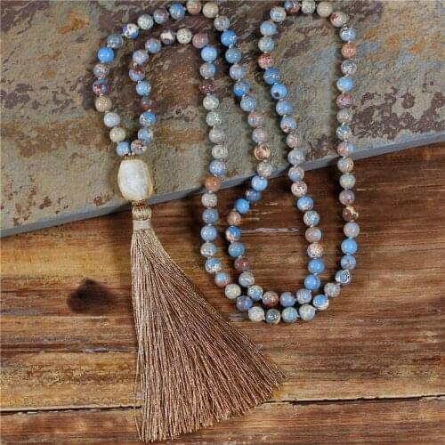 Exclusive 8MM Natural Stone 108 mala Long Tassel Beads Necklace Handmade Bohemia Women Yoga Necklace Fine Jewelry Dropshipping