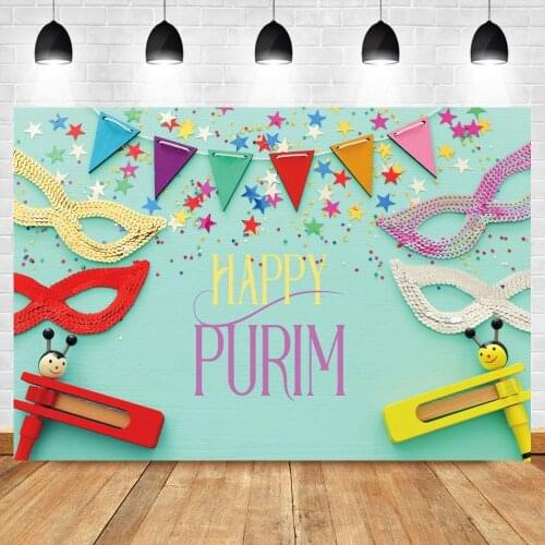 Hebrew Happy Purim Mask Party Oznei Haman Baby Portrait Photographic Background Dinner Table Photo Backdrop For Photo Studio