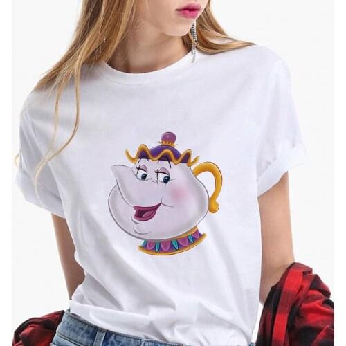 Tees Women T Shirt Summer Short Sleeve Casual White Tshirts Mrs.Potts Print Harajuku Tee Shirts Streetwear Women Clothes Tee Top