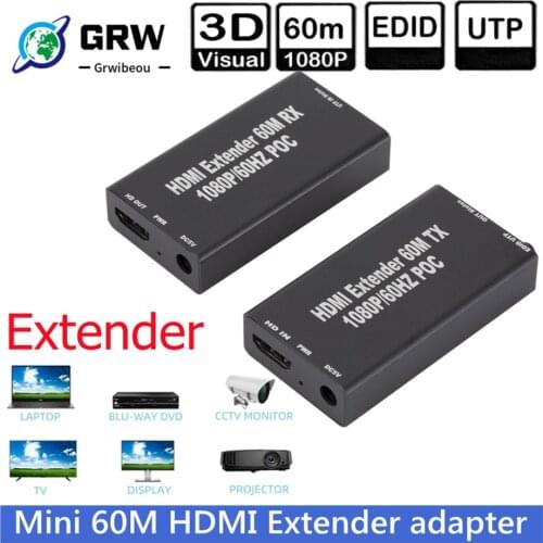 HD Mini 60M HDMI Extender Cable (Transmitter & Receiver) Over signle RJ45 Cat5e Cat6 Ethernet HDMI Sender & Receiver for PC