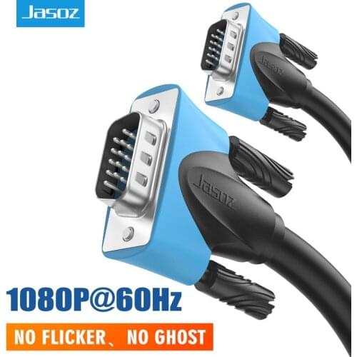 Jasoz 1080P VGA Cable 15 Pin VGA Male to Male Black Braided High Premium Shielding HDTV VGA Cable With Ferrite Core1M 5M 10M 20m