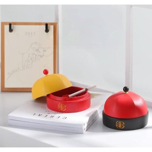 Chinese hat retro ashtray with lid anti-ash ceramic fashion creative personality trend holiday gift household ashtray