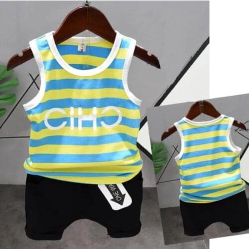 Boys Clothing Set Summer Childrens Vest Set Pure Cotton Baby Sleeveless Vest 2-Piece Clothes Baby Toddler Clothing For Boy