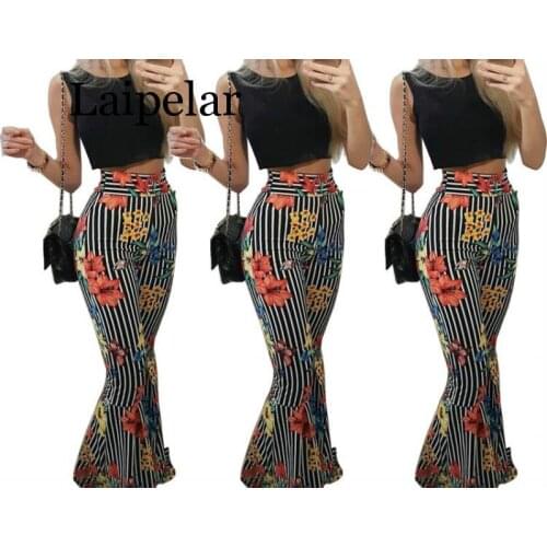 Laipelar Women striped print loose full pants crop top summer 2 piece set for female women two pieces sets women suits S M L XL