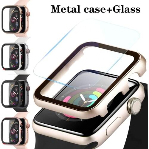 Metal case+Glass forApple watch Accessories Bumper+screen Protector Cover apple watch case 44mm 40mm 42mm 38mm serie 3 6 se 5 4