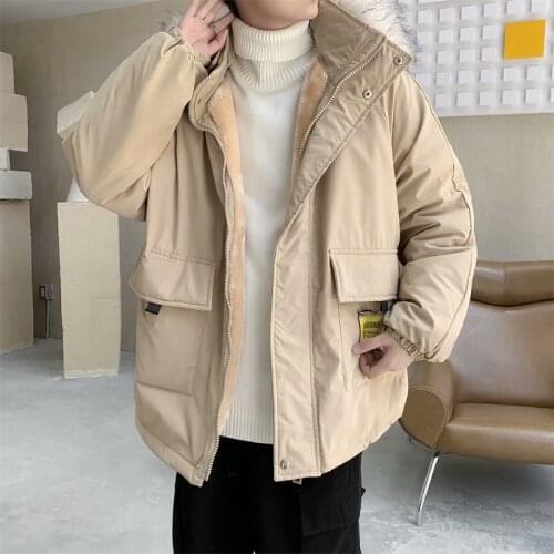 New Winter Parkas Men tide brand Fleece Warm Hooded Parkas Men Casual Coats Outwear Fashion Harajuku Japan Style Overcoat Men