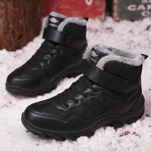 Mens waterproof ankle boots winter warm plush snow boots mens outdoor sports shoes work boots mens rubber winter mens boots