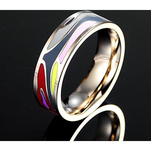 Blucome Perfect Enamel Ring for women gift wholesale Vintage Ceramic Rings men stainless steel Accessories Women Anel aneis