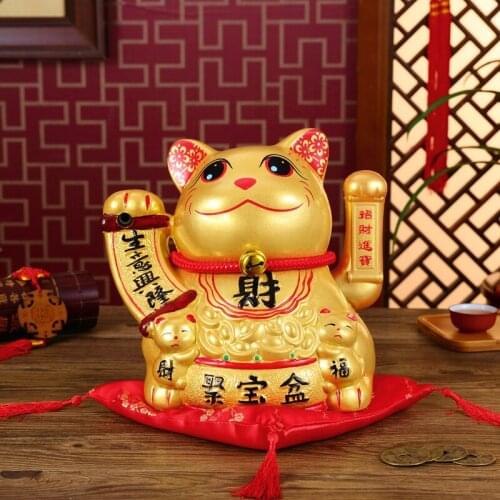 Golden cat voice induction speech set pieces of electric creative ceramic large opening shake hands Piggy bank home wedding