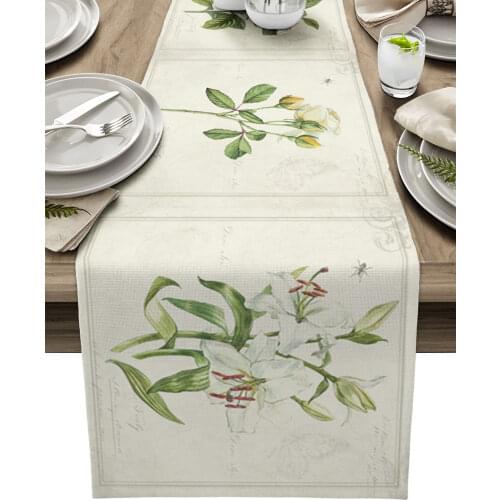 Retro Rustic Flowers Table Runner Luxury Home Dining Table Coffee Table Holiday Wedding Decoration Party Dinner Table Runner